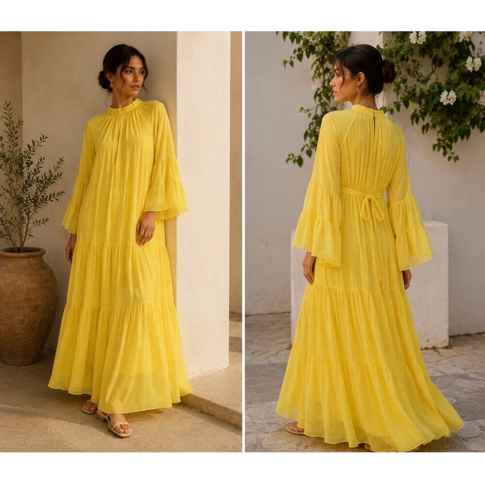Lee Mathews Clyde Tiered Maxi Dress – Sunshine Yellow – Size 2 (AU10 / US6)